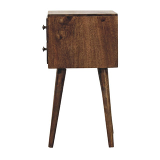 Rear view of Nordic 2-drawer bedside in classic grey showing back panel and tapered legs