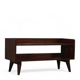 Angled view of Nordic Solid Wood Open Shoe Storage Bench, showing the seat, legs and furniture silhouette