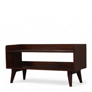 Side view of Nordic Solid Wood Open Shoe Storage Bench, showing the seat, legs and furniture silhouette