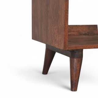 Close-up of finish detail on Nordic Solid Wood Open Shoe Storage Bench