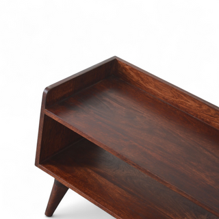 Leg detail view of Nordic Solid Wood Open Shoe Storage Bench, showing the seat, legs and furniture silhouette