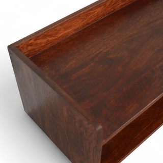 Seat detail view of Nordic Solid Wood Open Shoe Storage Bench, showing the seat, legs and furniture silhouette