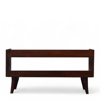 Rear angle view of Nordic Solid Wood Open Shoe Storage Bench, showing the seat, legs and furniture silhouette