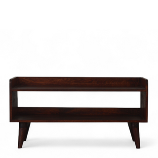 Front view of Nordic Solid Wood Open Shoe Storage Bench, showing the seat, legs and furniture silhouette