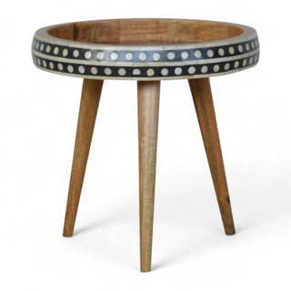 Nordic Style Solid Wood End Table Patterned Design - front view