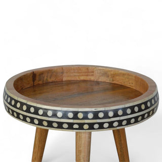 Nordic Style Solid Wood End Table Patterned Design - rounded edge detail