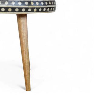 Nordic Style Solid Wood End Table Patterned Design - side angle view