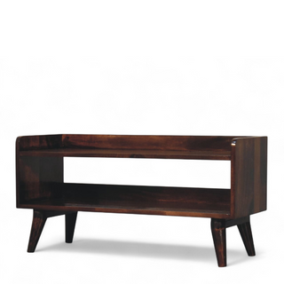Side view of Nordic Walnut Solid Wood Storage Bench, showing the seat, legs and furniture silhouette