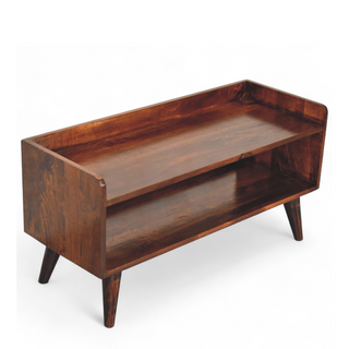 Back view of Nordic Walnut Solid Wood Storage Bench, showing the seat, legs and furniture silhouette