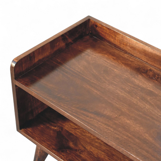 Leg detail view of Nordic Walnut Solid Wood Storage Bench, showing the seat, legs and furniture silhouette
