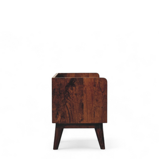 Rear angle view of Nordic Walnut Solid Wood Storage Bench, showing the seat, legs and furniture silhouette