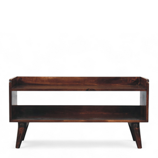 Front view of Nordic Walnut Solid Wood Storage Bench, showing the seat, legs and furniture silhouette
