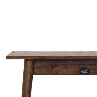 Nordic writing desk in classic grey front close-up showing drawer knob and grey finish