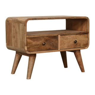 Nori Compact Media Unit – Natural Oak – rear view showing solid oak construction and curved body