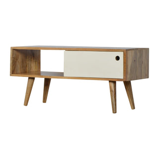Nova Media Unit Oak White Sliding Door - sliding door open detail