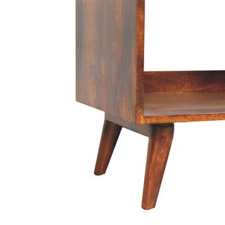 Top view of Open-top Chestnut Media Unit, showing the storage shape and furniture finish