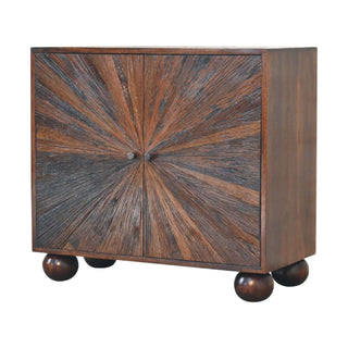 Orion Storage Cabinet Dark Walnut - sunburst marquetry door detail close-up