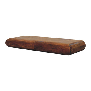 Side angle view of Oryn Floating Media Unit Solid Mango Wood with Concealed Drawers
