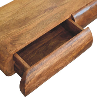 Top view of Oryn Floating Media Unit Solid Mango Wood with Concealed Drawers