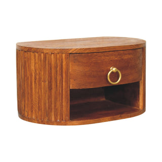 Oval Wall Nightstand Tiger Oak - floating wall mounted installation detail