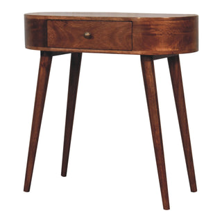 Side angle view of Ovale Small Console Table with Drawer California Walnut Oval Top