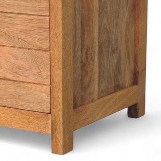 Seat detail view of Oxford Oak Finish Solid Wood 2-Drawer Storage Bench