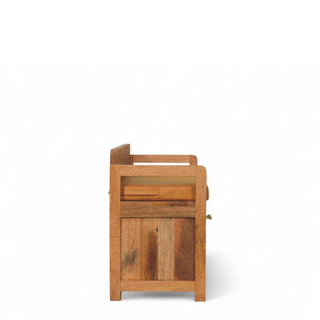 Rear angle view of Oxford Oak Finish Solid Wood 2-Drawer Storage Bench