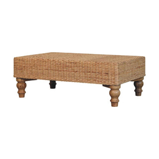 Side angle view of Pavo Woven Rattan Coffee Table Rectangular Turned Legs Natural Honey
