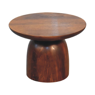 Pebble Small Side Table – Mushroom Pedestal Chestnut – rear view showing mango wood pedestal base