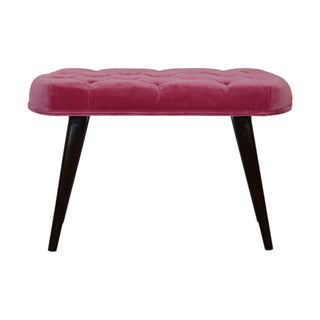 Front view of Petal Upholstered Bench Dusty Rose Velvet Deep Button Tufted Compact Nordic Legs
