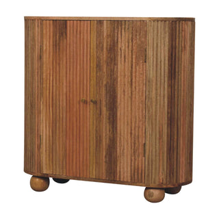 Side angle view of Petra Sideboard Cabinet Rounded Ribbed Natural Oak Ball Feet Twin-Door