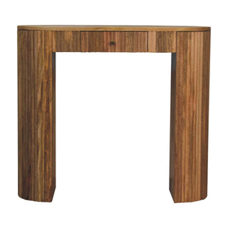 Pillar Hallway Console Table with Drawer Natural Oak Chunky Slab Legs – front view on white background