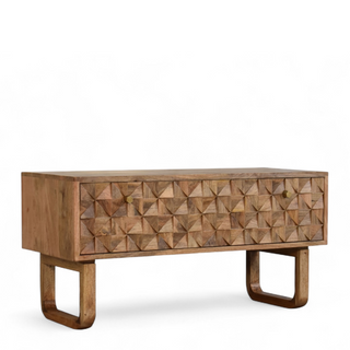 Angled view of Pineapple Carved Solid Wood Storage Bench with solid wood carved