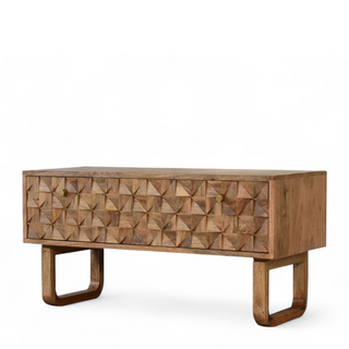 Side view of Pineapple Carved Solid Wood Storage Bench with solid wood carved