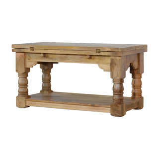 Weston Extending Coffee Table Solid Mango Wood Turned Legs Carved Apron