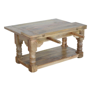 Weston Extending Coffee Table Solid Mango Wood Turned Legs Carved Apron
