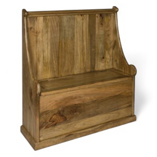 Monks Entryway Storage Bench Solid Mango Wood Panelled High Back Lift-Top Settle