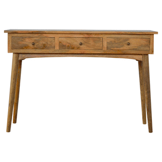 Linden Hallway Console Table with Drawers Natural Oak Pewter Knobs Mango