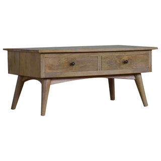 Fern Coffee Table with Drawers Solid Mango Wood Dovetail Splayed Legs