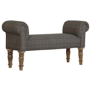 Barlow Bedroom Bench Multi Tweed Scroll Arms Turned Natural Oak Legs