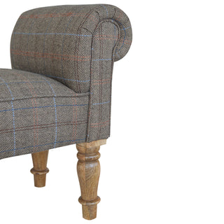 Barlow Bedroom Bench Multi Tweed Scroll Arms Turned Natural Oak Legs