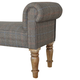 Barlow Bedroom Bench Multi Tweed Scroll Arms Turned Natural Oak Legs