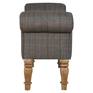 Barlow Bedroom Bench Multi Tweed Scroll Arms Turned Natural Oak Legs
