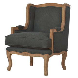 Remy Armchair Ink Linen French Carved Wingback Removable Pad
