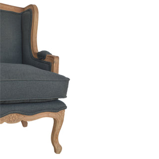 Remy Armchair Ink Linen French Carved Wingback Removable Pad