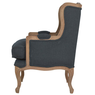 Remy Armchair Ink Linen French Carved Wingback Removable Pad
