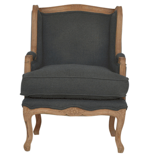 Remy Armchair Ink Linen French Carved Wingback Removable Pad