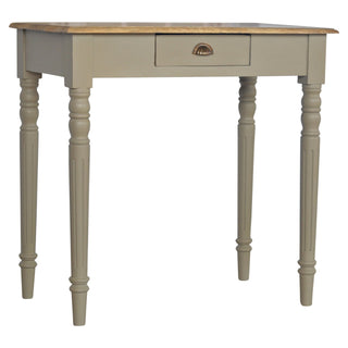 Provence Writing Desk Mango Wood French Grey Base Natural Oak Top Fluted Legs