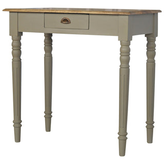 Provence Writing Desk Mango Wood French Grey Base Natural Oak Top Fluted Legs