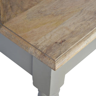 Provence Writing Desk Mango Wood French Grey Base Natural Oak Top Fluted Legs